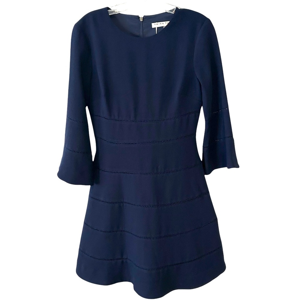 NWT Trina Turk Women's Navy Charmed Classic Bell-Sleeve Mini Dress in‎ Size 4